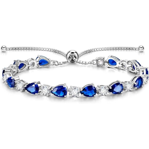 Sterling Silver Shine of Tears Birthstone Tennis Bracelet - 09-Sapphire